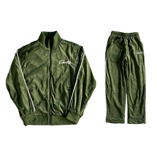 Corteiz Velor Track Sweatshirt Set in Green