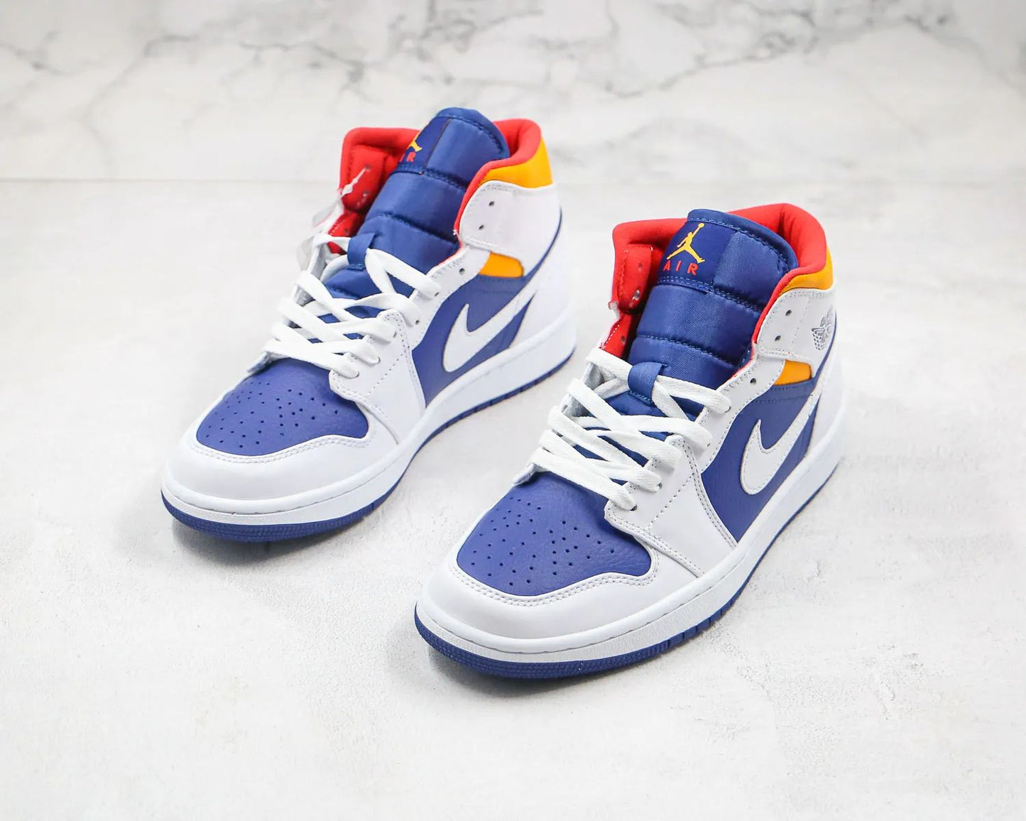 Air Jordan 1 Retro Mid White Laser Orange Deep Royal Blue