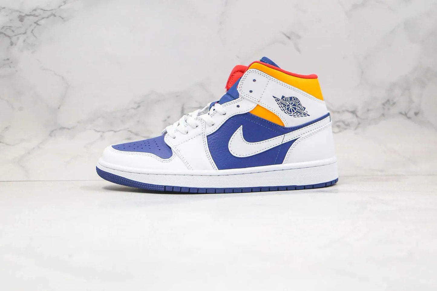 Air Jordan 1 Retro Mid White Laser Orange Deep Royal Blue